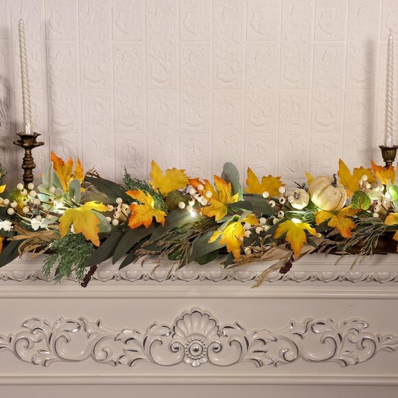 6 Ft Fall Garland for Mantle Fall Decorations for Home Porch Fall Maple Leaves G - Picture 6 of 9